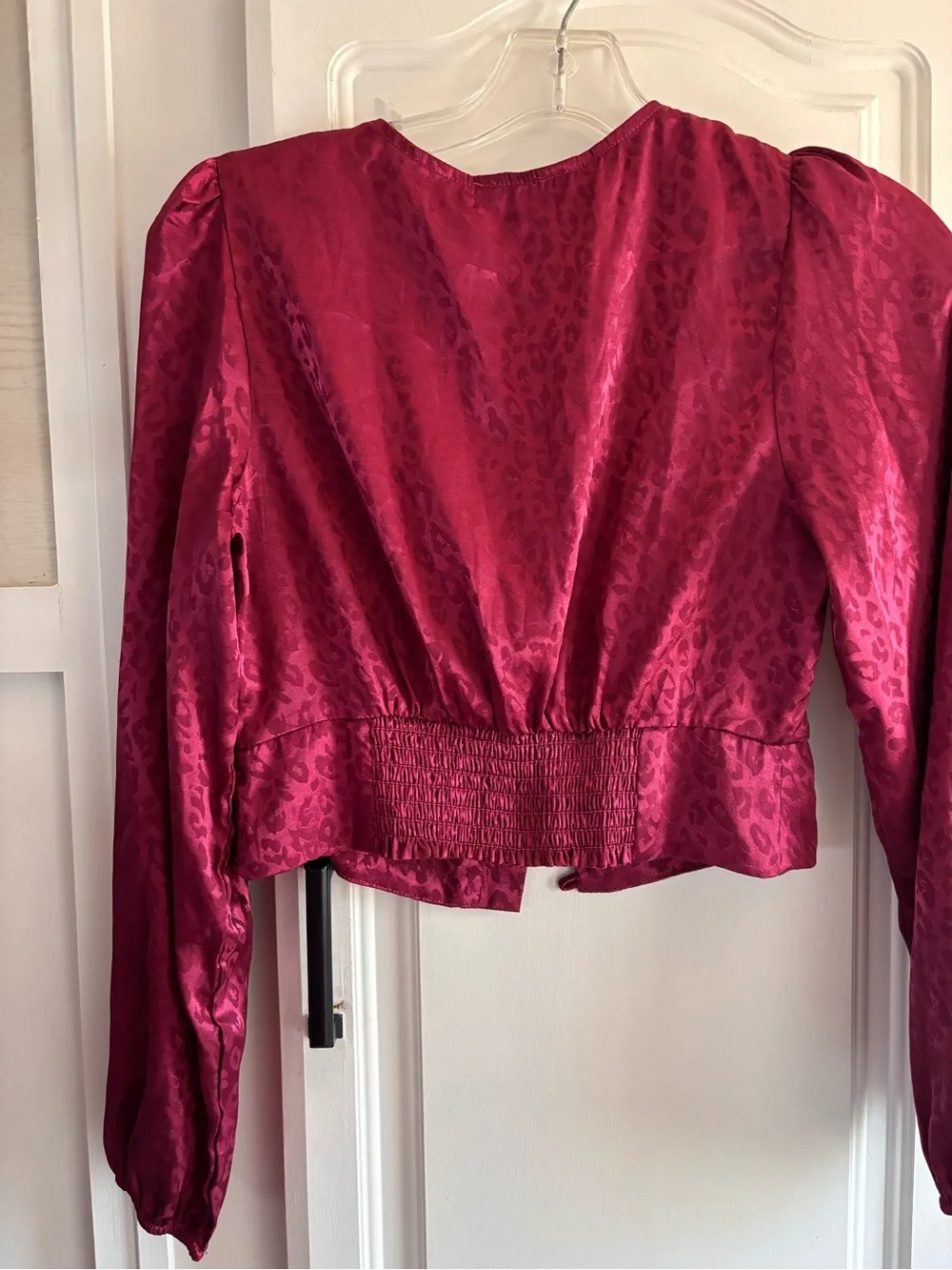 Free People Deep Fuchsia Satin Jacquard Button-Front Blouse